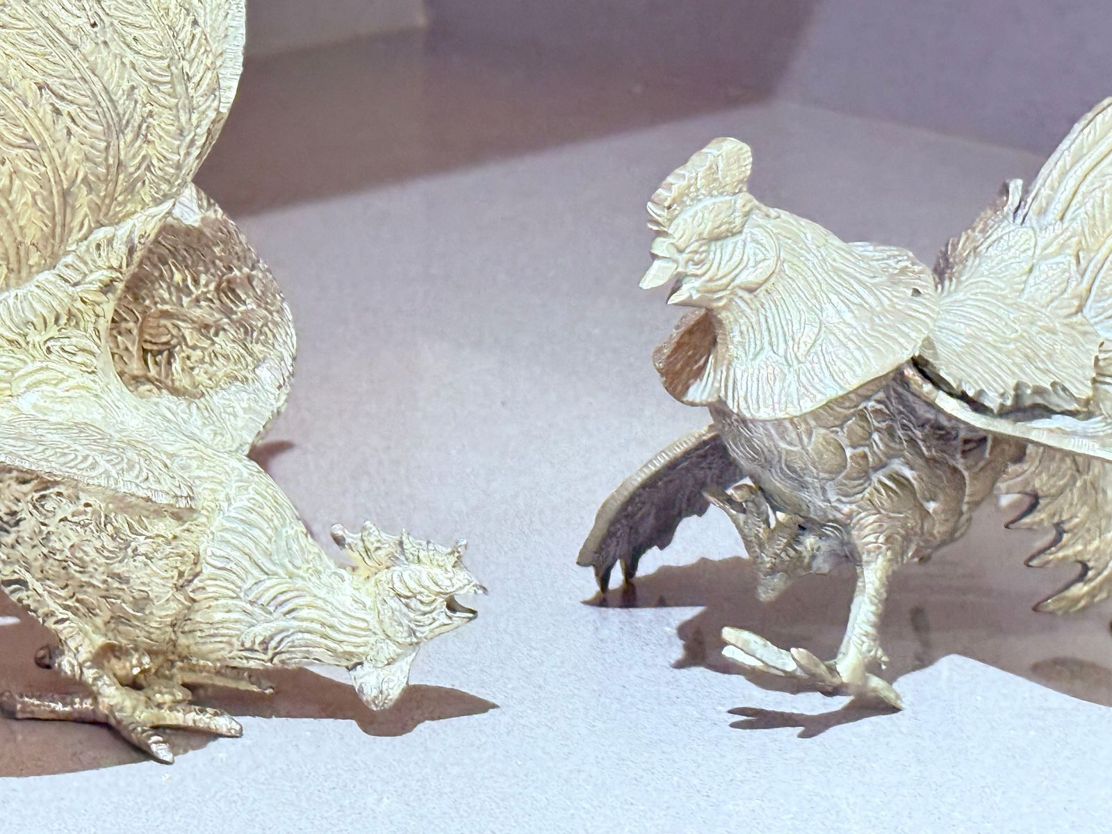 Antique Pair Of Silver Rooster Stand, Decoration For Home Décor, Animal Figure photo for sale