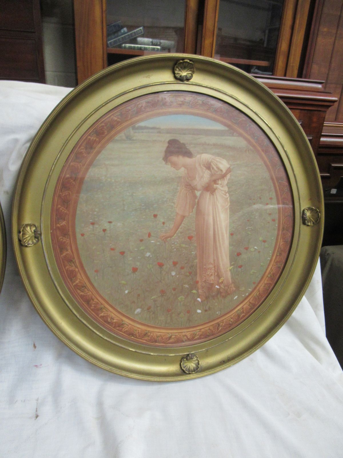 A Pair  Of 1920s Round Gilt Frame  Decorative    Wall Pictures photo for sale