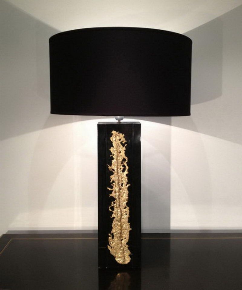 Large Black Lacquered Lamp With Gilded Bronze Decoration photo furniture