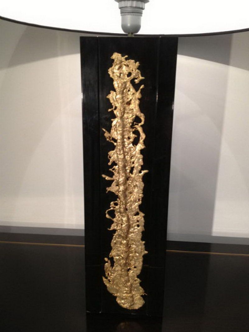 Large Black Lacquered Lamp With Gilded Bronze Decoration photo for sale