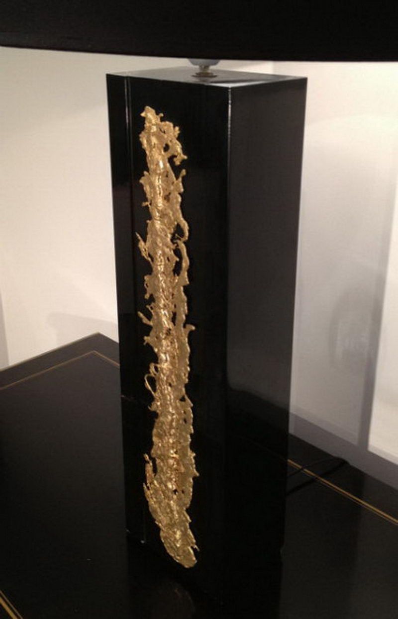 Large Black Lacquered Lamp With Gilded Bronze Decoration photo buy