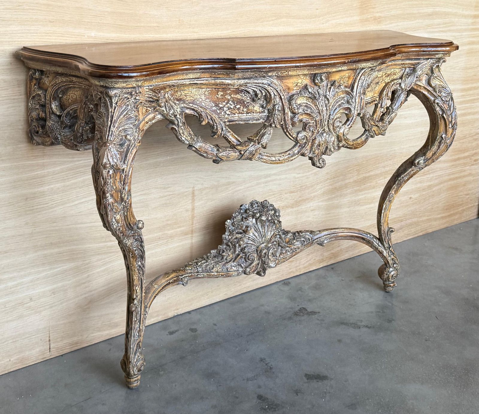 French Louis XIV Style Carved Painted Wall Mounted Console Table With Wood Top photo buy