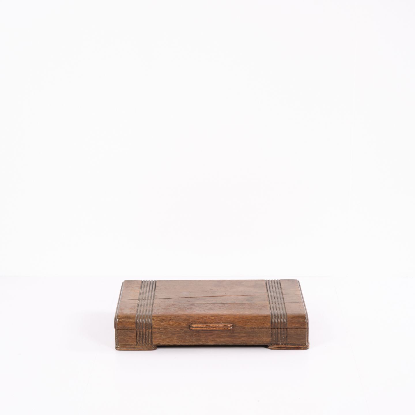 Cutlery Box   Oak   Green   Brass Fittings   Antique
