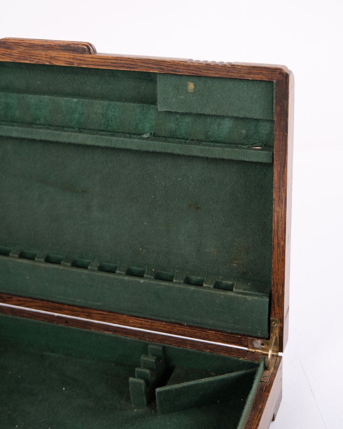 Cutlery Box   Oak   Green   Brass Fittings   Antique photo vintage