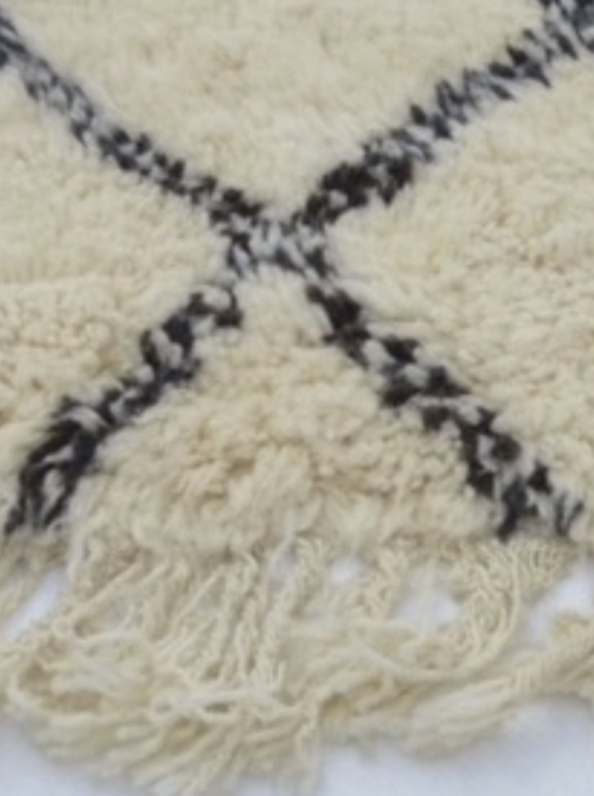 photo for sale Vintage Moroccan Beni Ourain Rug 6’6”X 9 Ft 10 Hand Knotted Cream & Navy Lozenge Plush 100% Wool Berber Carpet Le Corbusier Eames