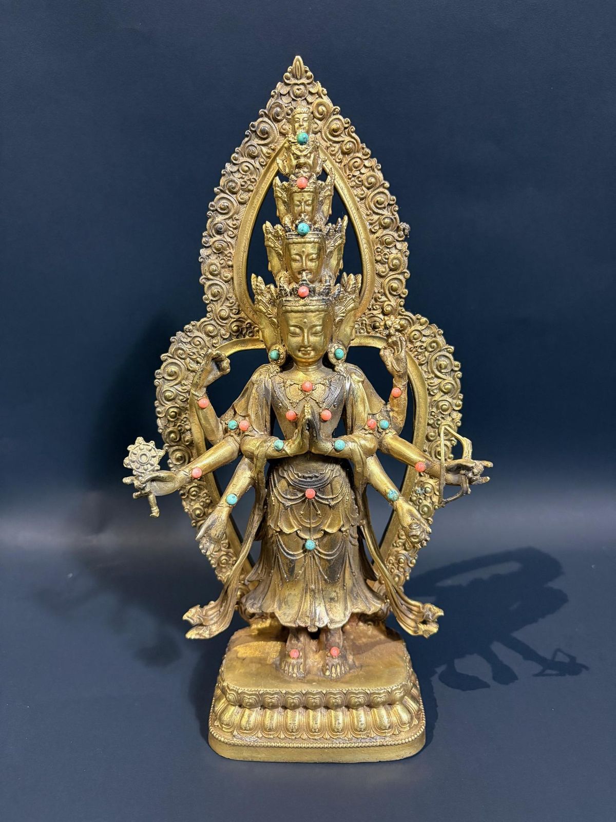 Large Nepalese Gilt‑Brass Avalokiteshvara With Torana, C. 1970–1990