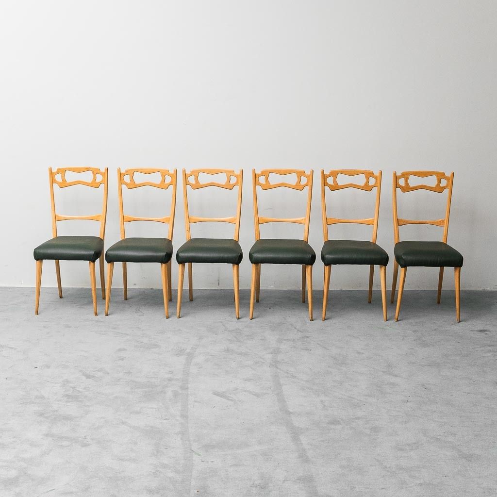 Set Of 6 Vintage 1960s Modern Antique Leather And Wood Chairs photo 520.0