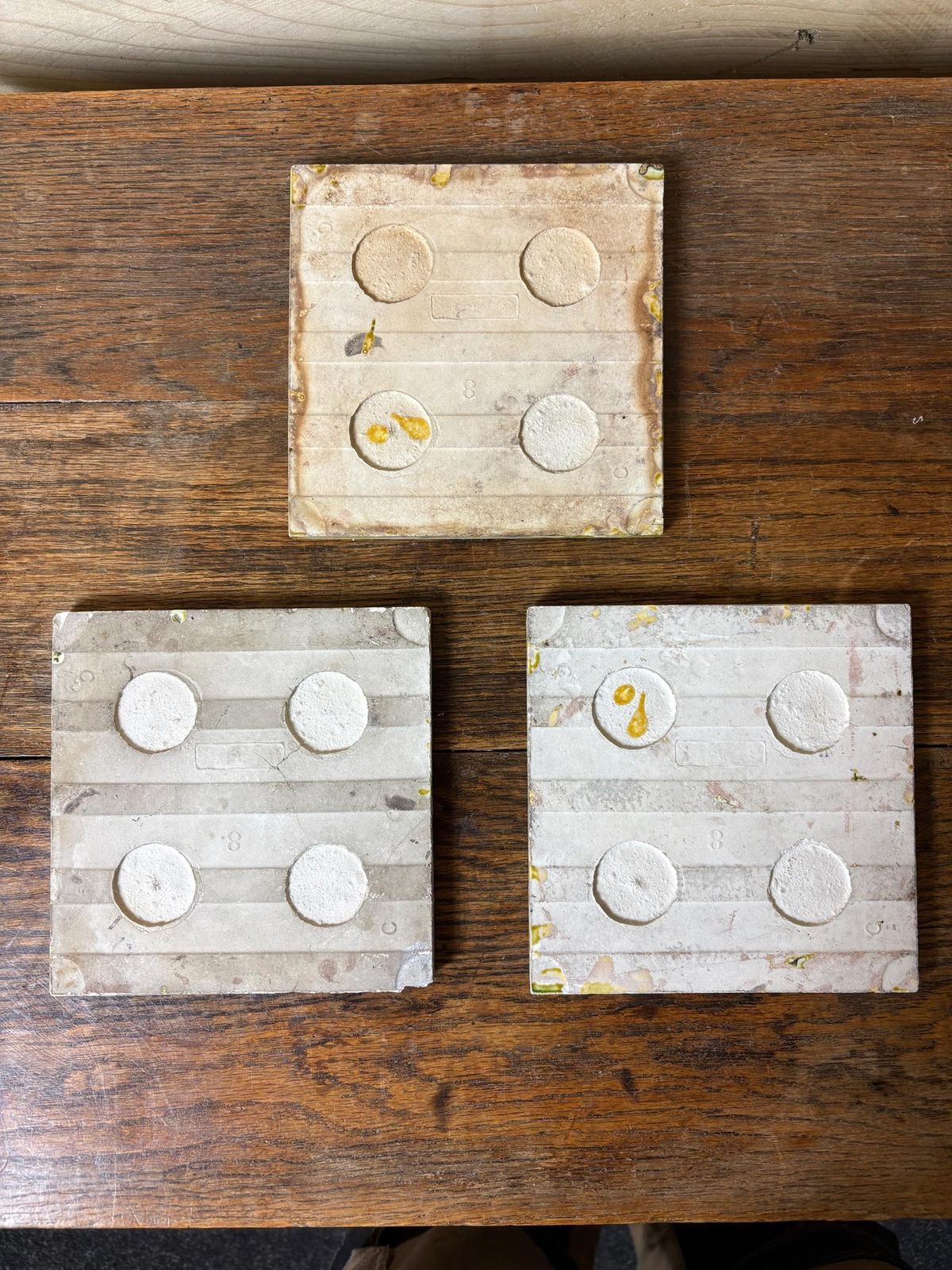 Set Of 3 Art Nouveau Relief Moulded Fireplace Tiles – Pink Clematis On C.1900 photo vinterior
