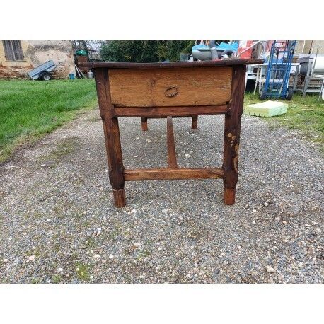 19th Century Country Farmhouse Table In Walnut And Pine, With 3 Drawers photo for sale