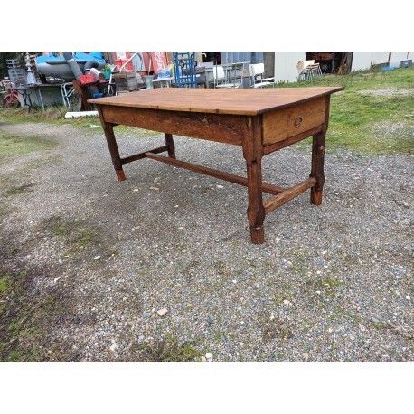 19th Century Country Farmhouse Table In Walnut And Pine, With 3 Drawers photo vinterior
