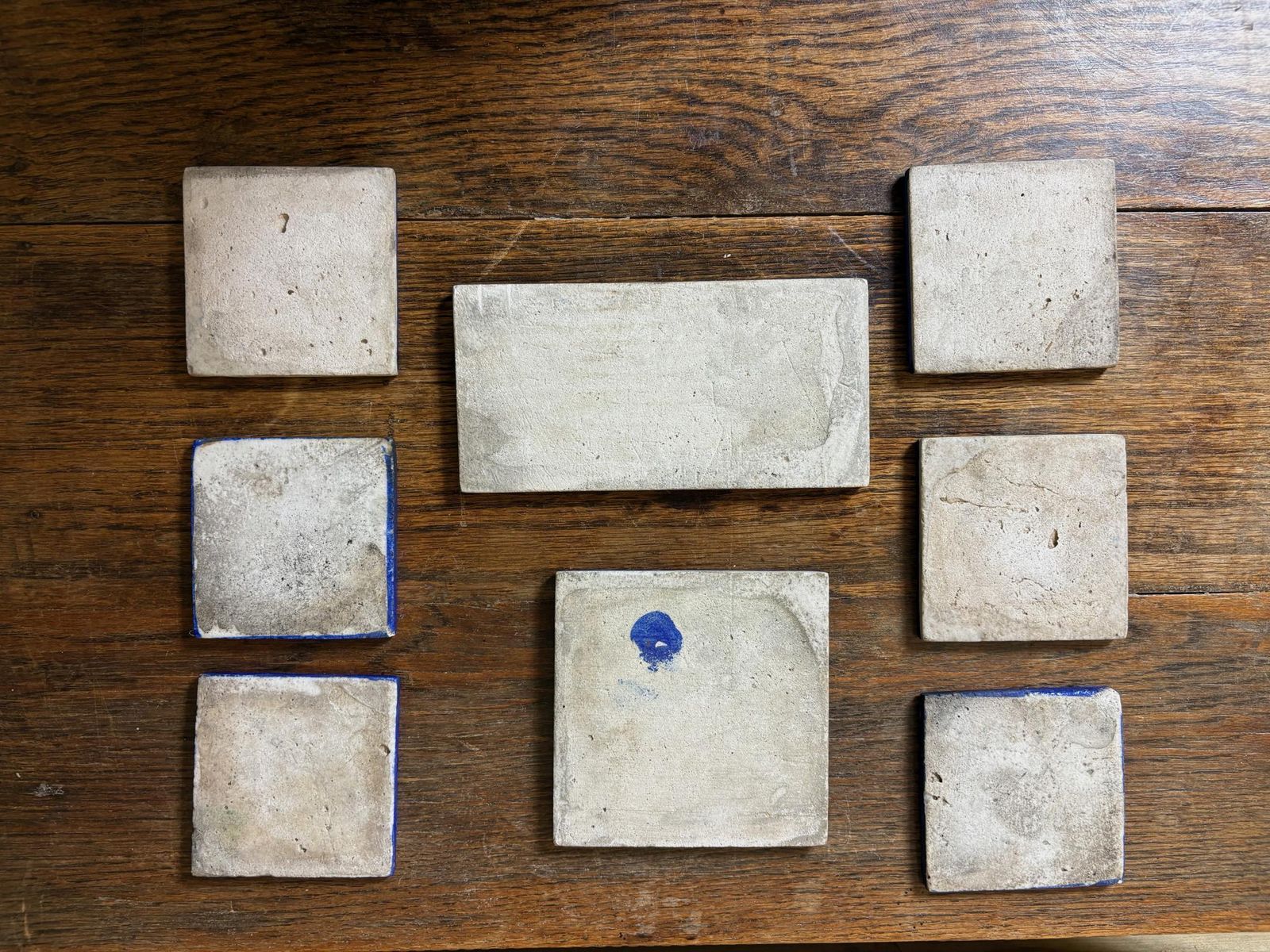Set Of 8 Hand‑Painted Jaipur Blue Pottery “Fish” Tiles, Cobalt Ground photo for sale