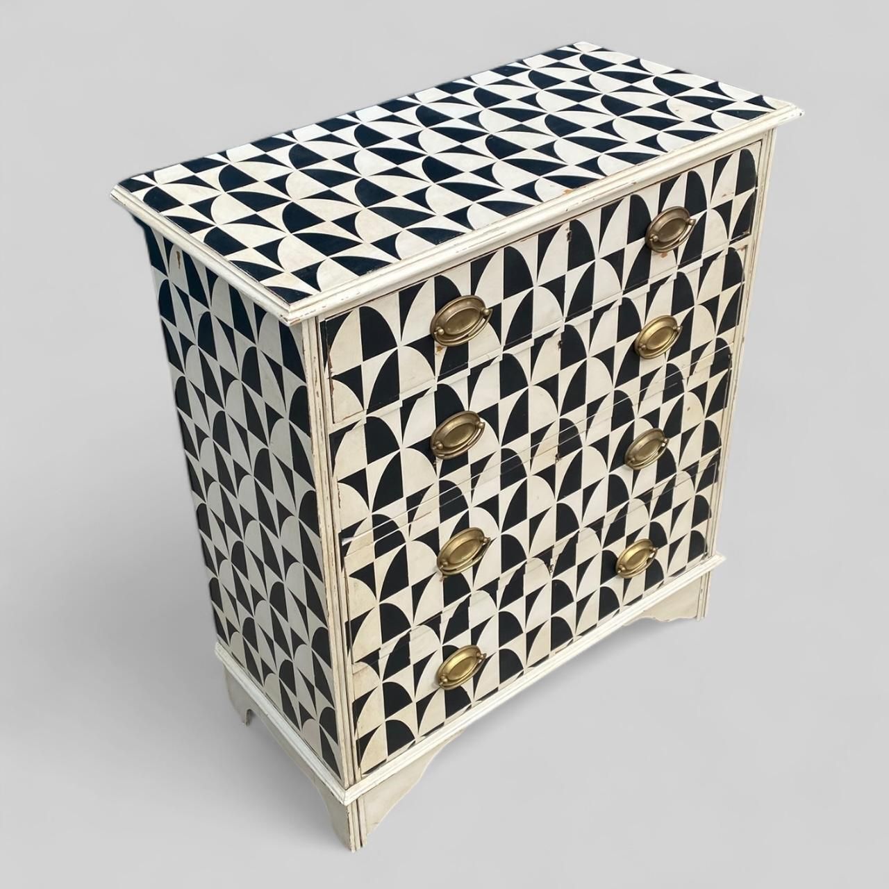 Antique Painted Geometric Chest Of Drawers photo Furniture