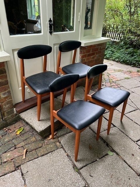 4 Beech And Leatherette Original Schreiber Dining Chairs, 1970's
