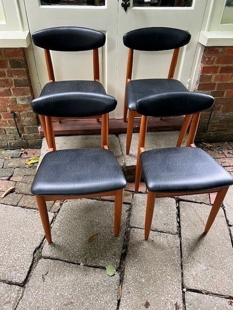 4 Beech And Leatherette Original Schreiber Dining Chairs, 1970's photo for sale