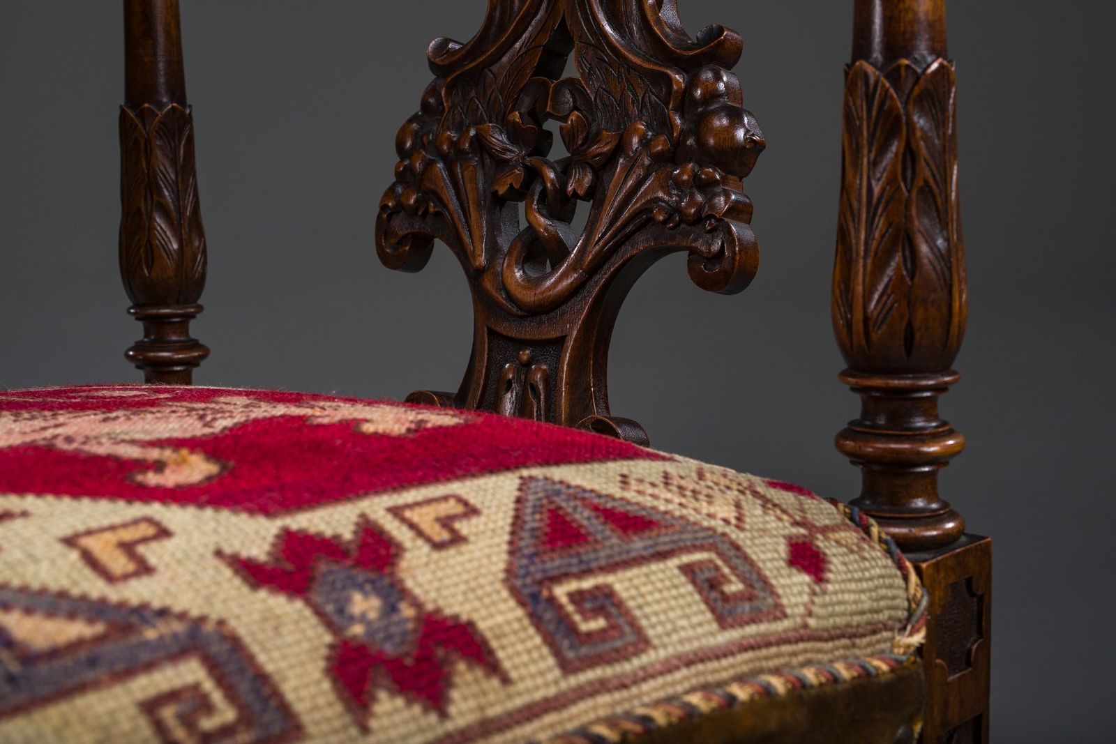 Furniture 19th Century Italian Renaissance Style Carved Walnut Corner Chairs, Set Of 2 photo