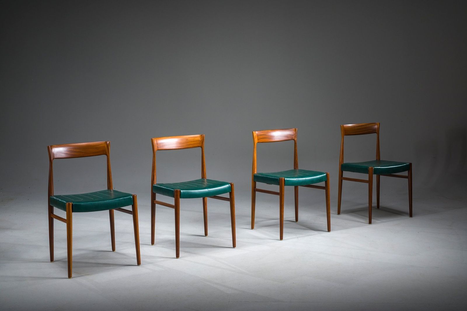 Dining Chairs In Botanical Green Vegan Leather, 1970s, Set Of 4
