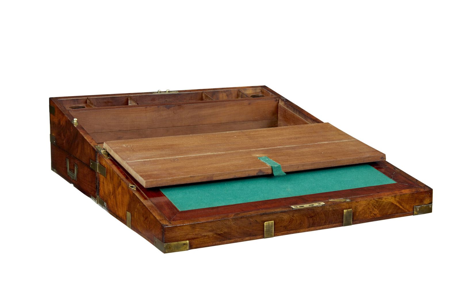 Mid 19th Century Mahogany Brass Bound Campaign Writing Slope photo 1095.0
