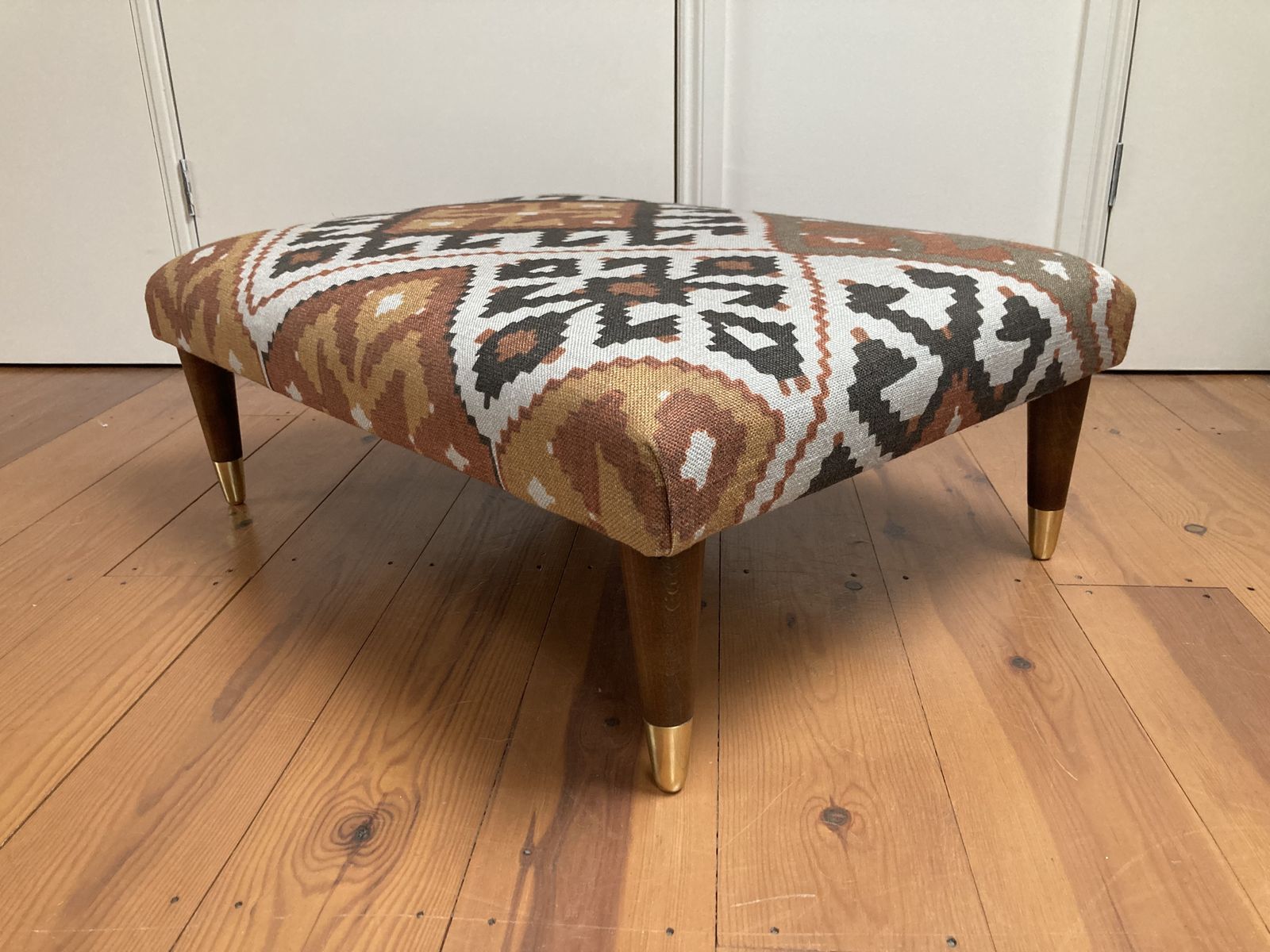 Footstool With Wooden Legs Covered With Linwood Fabric Free Delivery