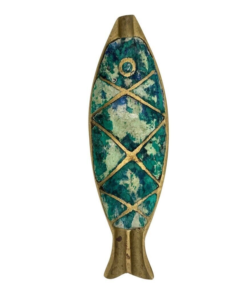 A Pair Of 1950s Malachite And Brass Fish Ashtrays By Pepe Mendoza photo vinterior