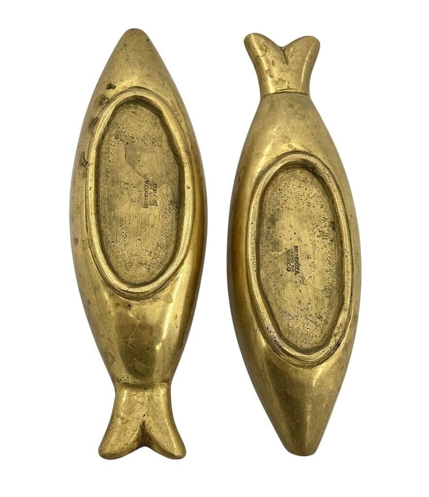 photo for sale A Pair Of 1950s Malachite And Brass Fish Ashtrays By Pepe Mendoza