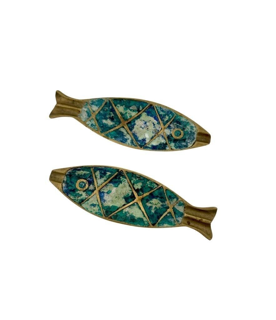 A Pair Of 1950s Malachite And Brass Fish Ashtrays By Pepe Mendoza photo 1450.0
