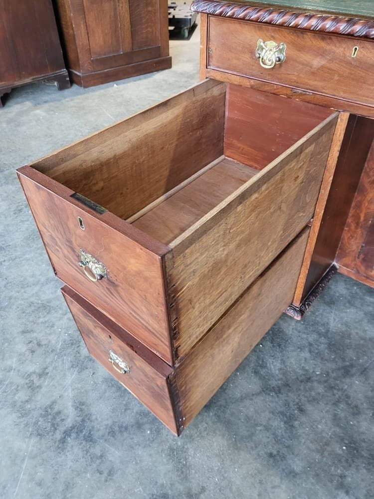 Antique Victorian Knee Hole Writing Desk Claw Feet Leather Top Cupboard photo 495.0