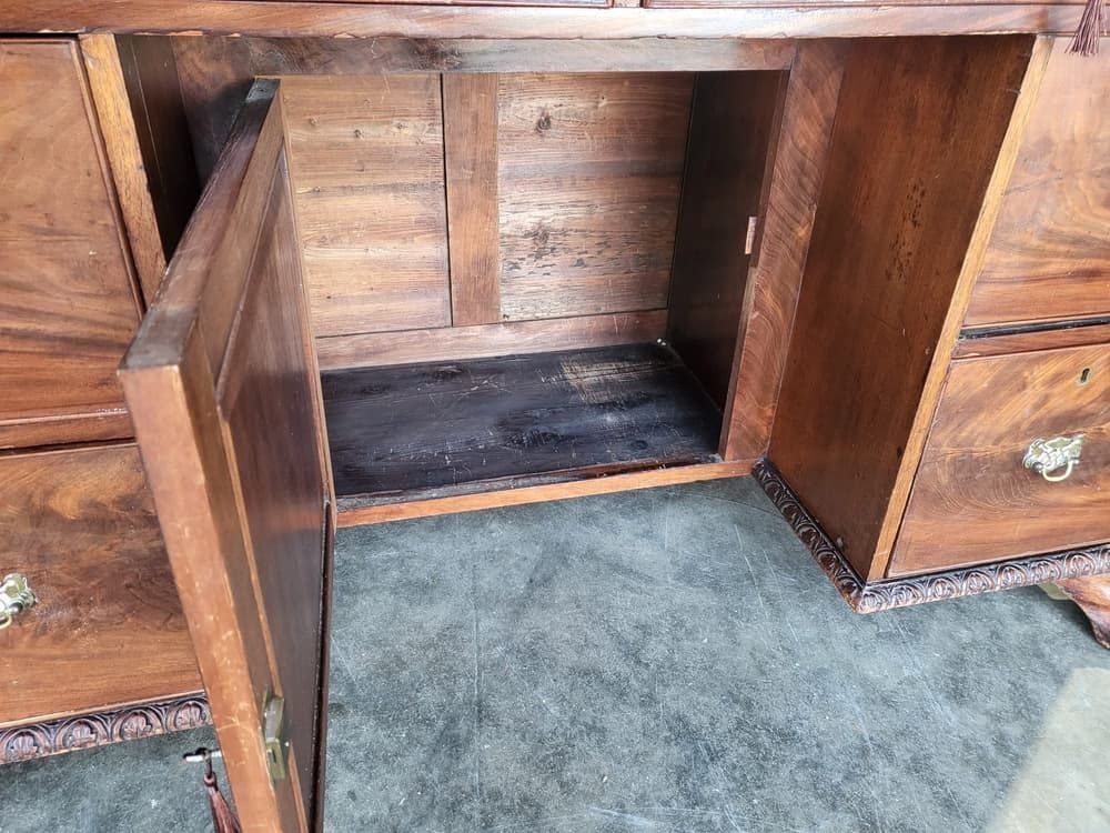 Antique Victorian Knee Hole Writing Desk Claw Feet Leather Top Cupboard photo buy