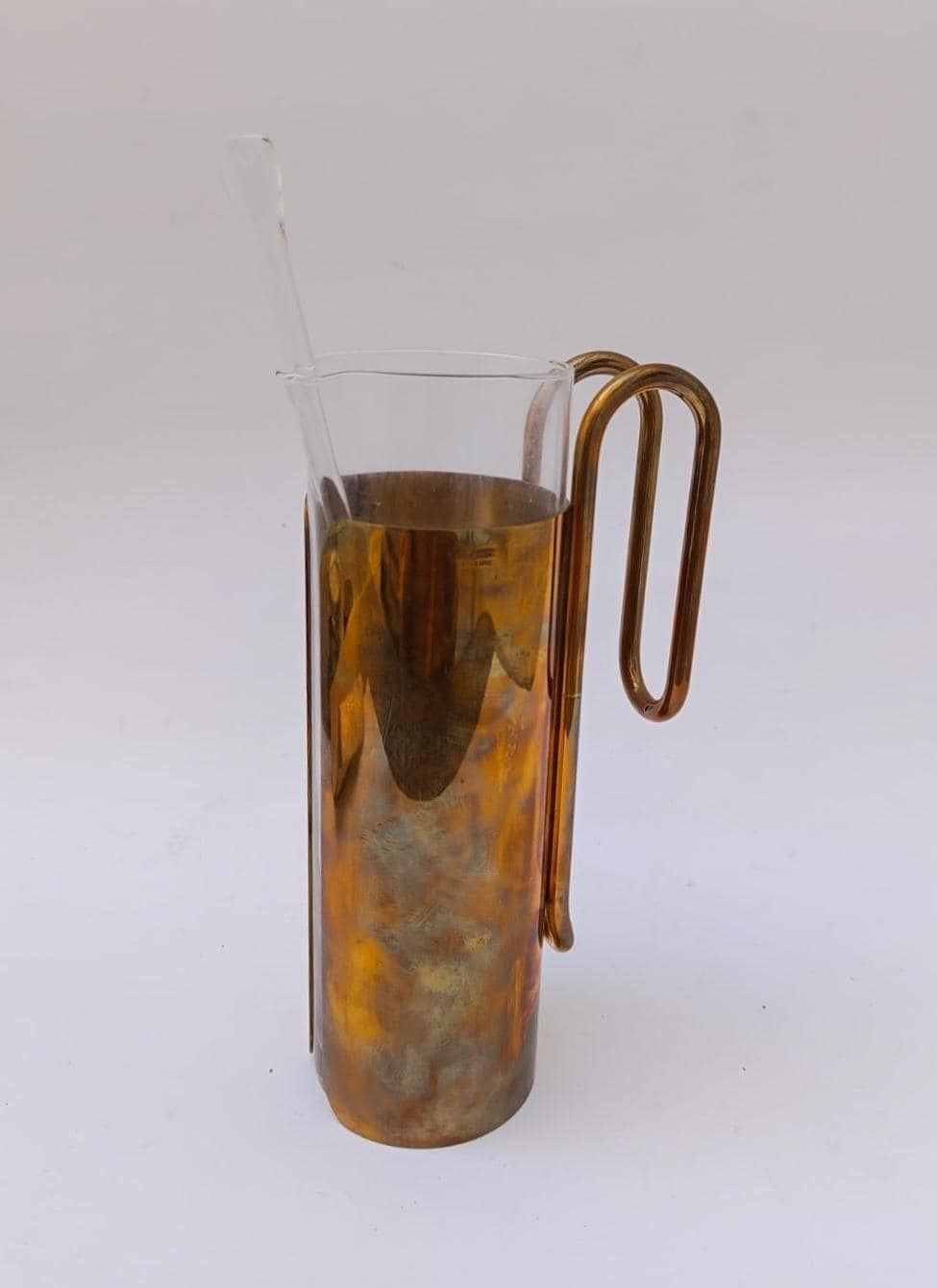 Rare Shaker Ellisse Design Fratelli Cassetti Vintage Brass Glass Jug Hollywood photo furniture