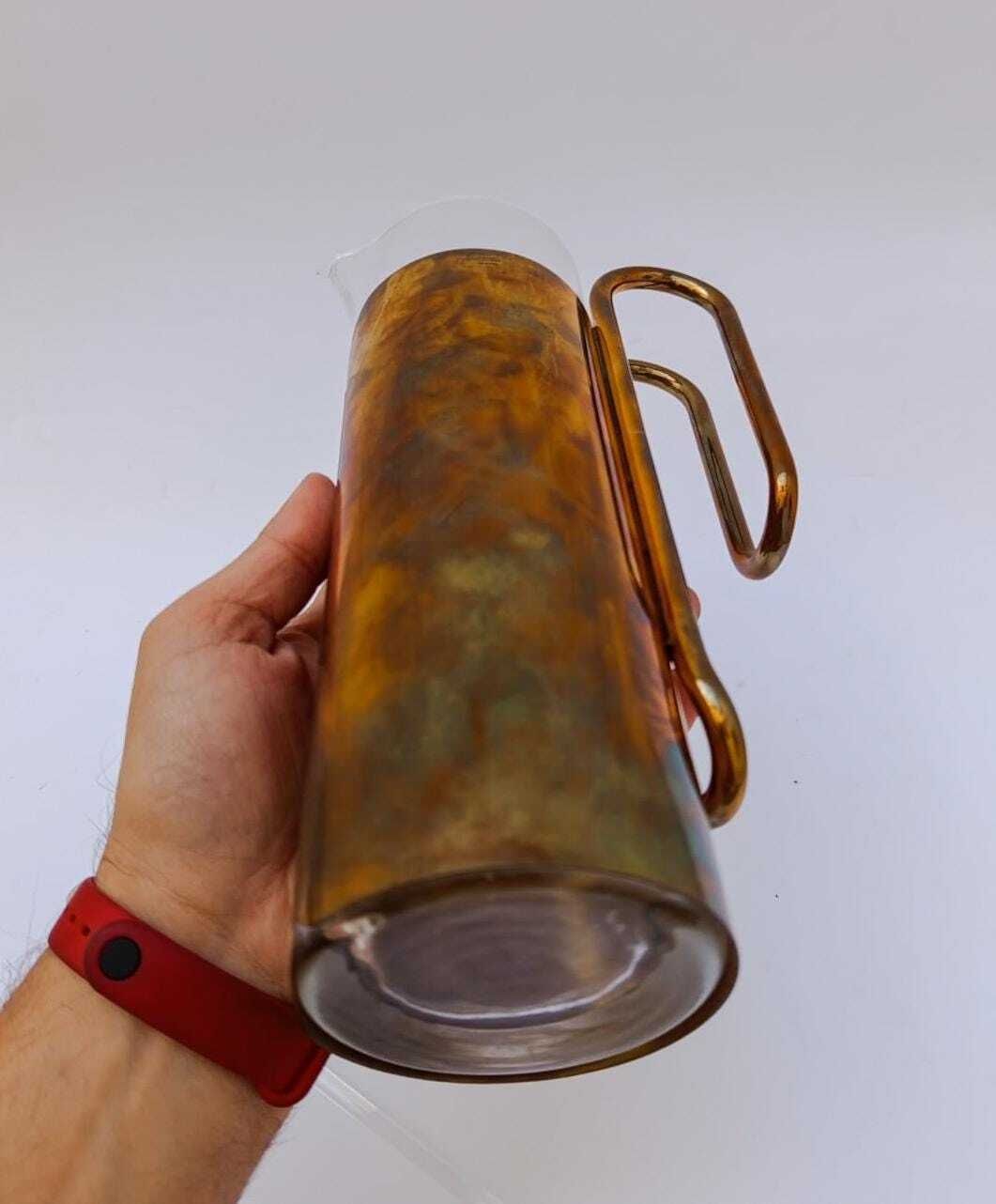 Rare Shaker Ellisse Design Fratelli Cassetti Vintage Brass Glass Jug Hollywood photo buy