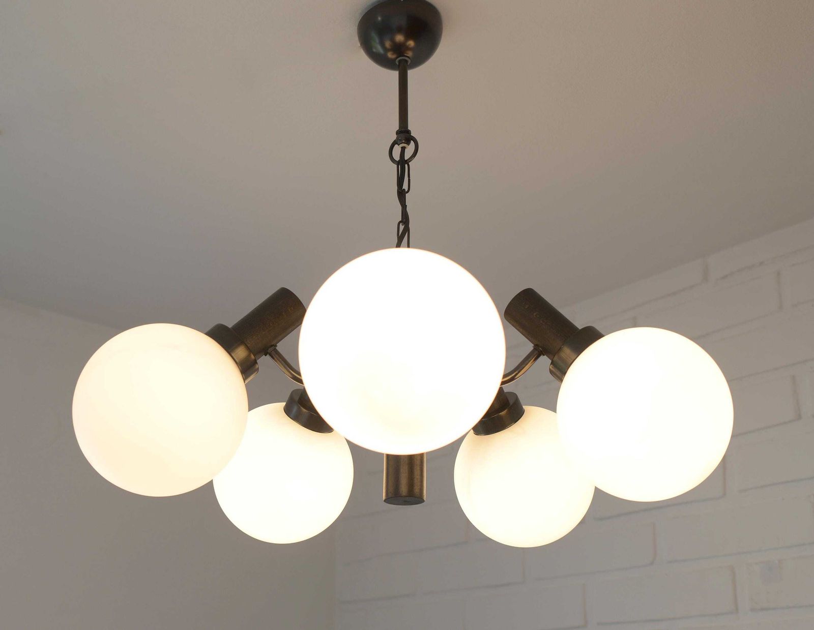 Vintage Pendant Light / Mid Century Rustic Sputnik / Wood And Copper Hanging Lamp photo Lighting