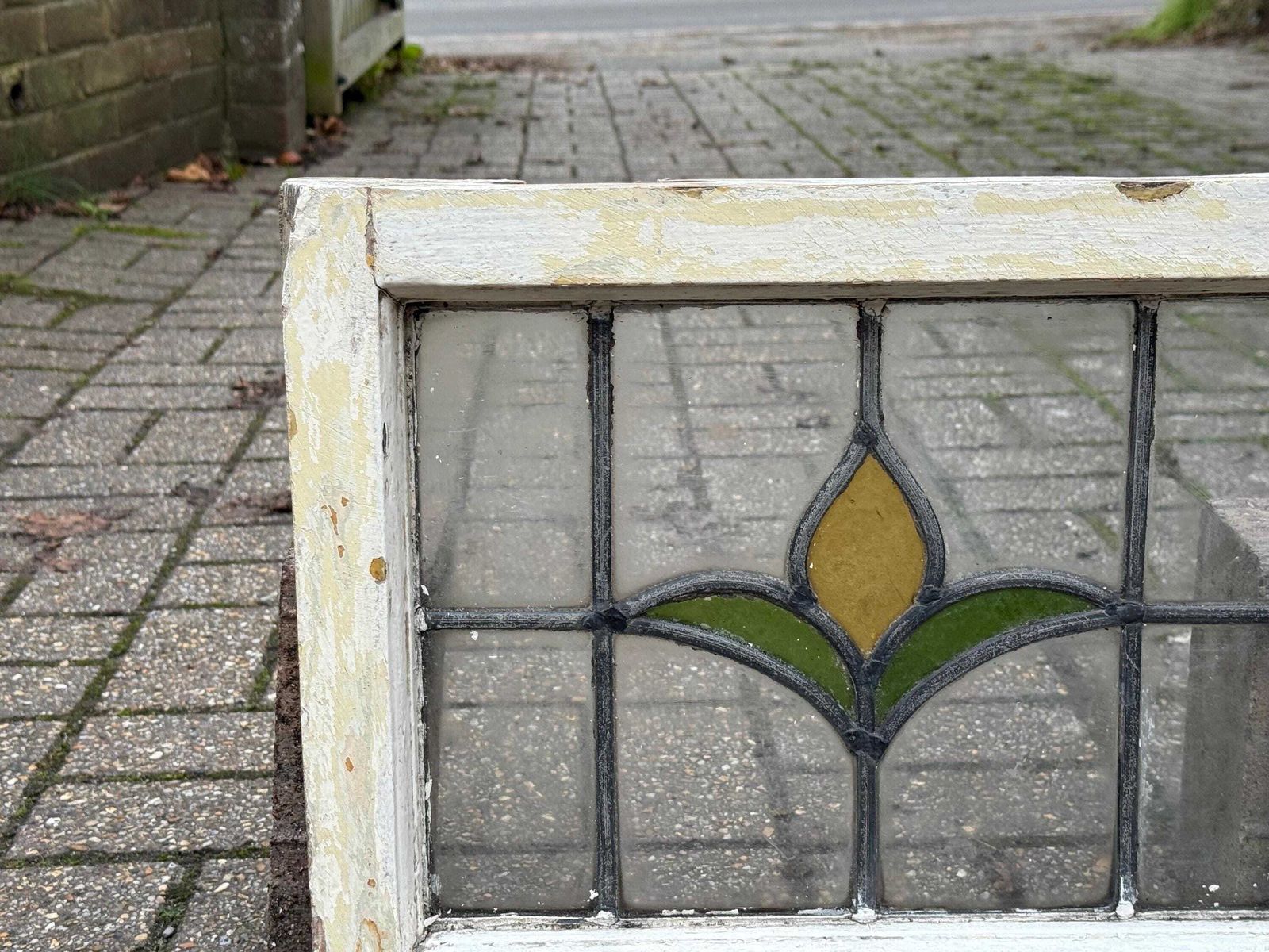 photo furniture Original 1930s Art Deco Stained Glass Yellow Tulip Design Window Panel 46cm X 36cm