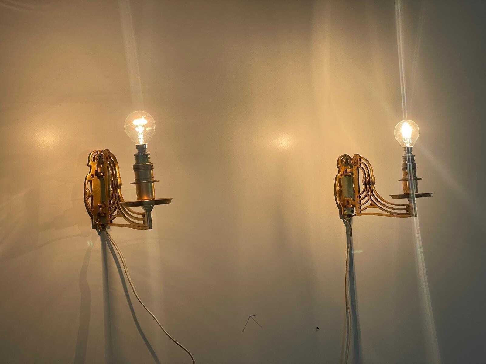 Exclusive Brass Art Nouveau Pair Of Wall Lights, 1920s, Germany