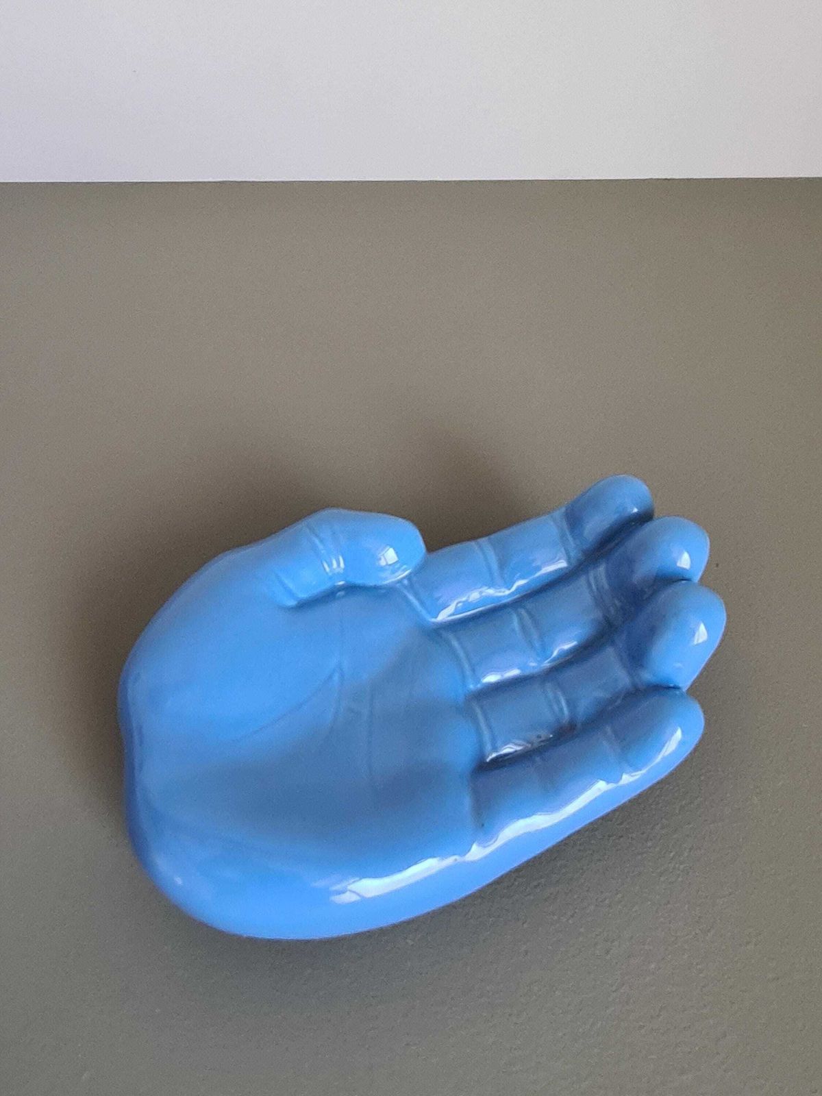 Vintage Blue Ceramic Hand Trinket Dish   1970s Decorative Sculpture   Retro Design Object, Centerpiece, Home Decor, Soap Dish photo vinterior