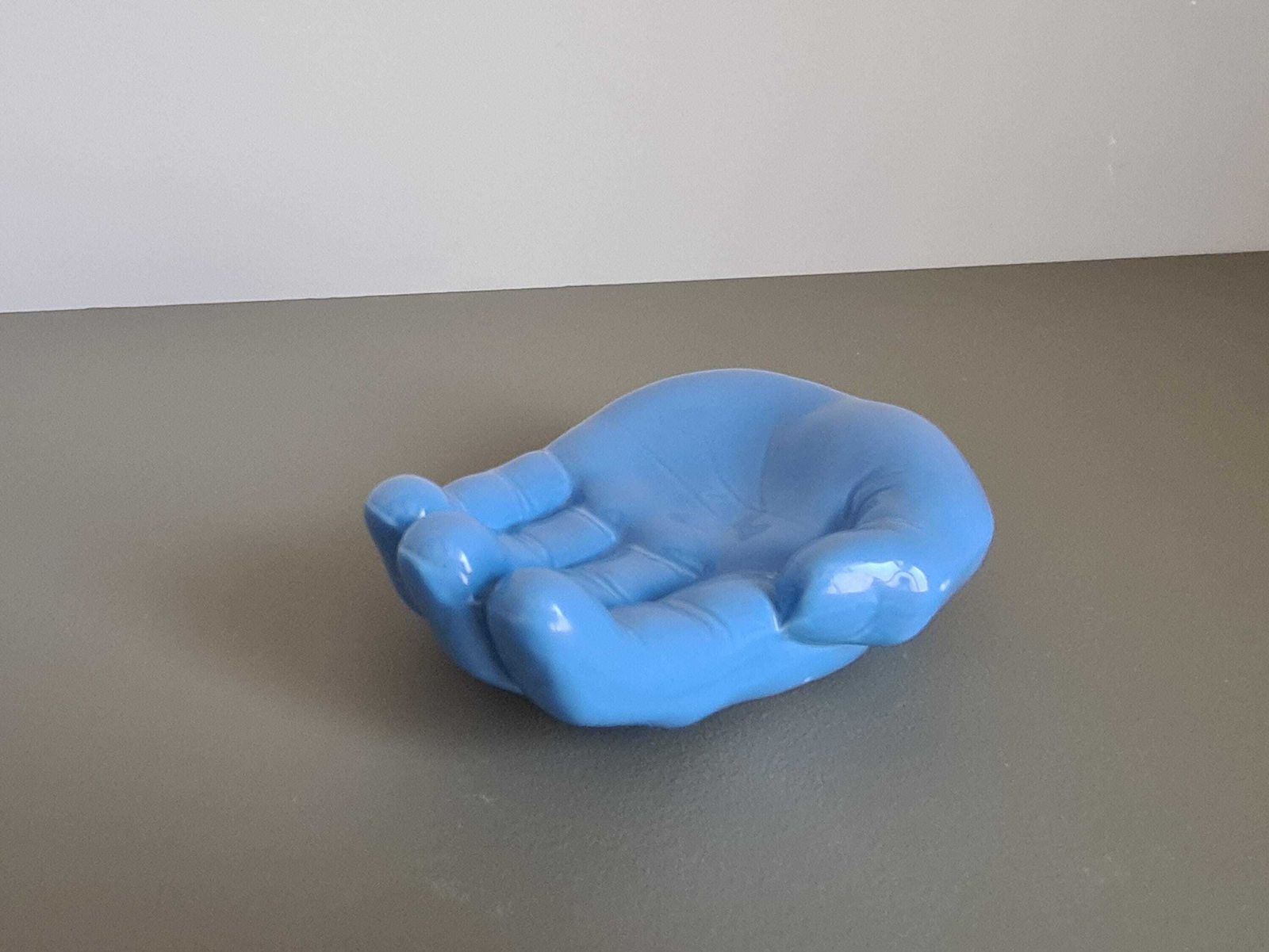 Vintage Blue Ceramic Hand Trinket Dish   1970s Decorative Sculpture   Retro Design Object, Centerpiece, Home Decor, Soap Dish photo buy