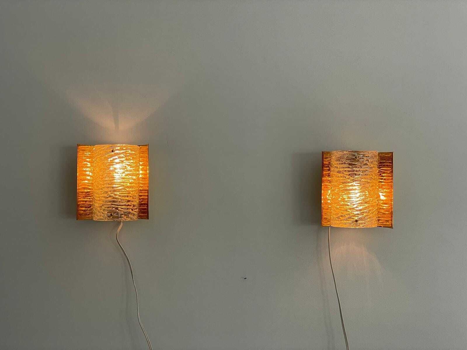 Crystal Glass And Brass Curve Backplate Pair Of Sconces, 1960s, Germany