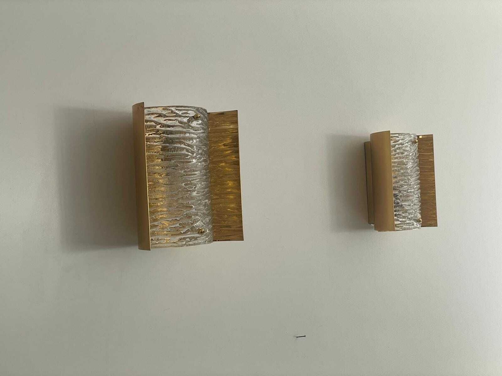 Crystal Glass And Brass Curve Backplate Pair Of Sconces, 1960s, Germany photo 1360.0
