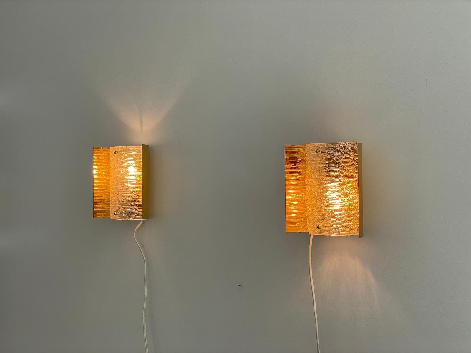 Crystal Glass And Brass Curve Backplate Pair Of Sconces, 1960s, Germany photo buy