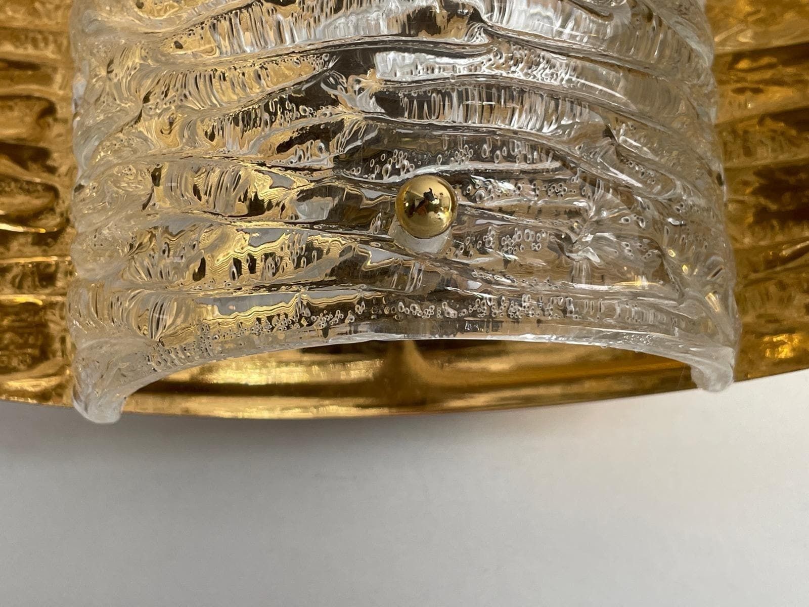 Lighting Crystal Glass And Brass Curve Backplate Pair Of Sconces, 1960s, Germany photo
