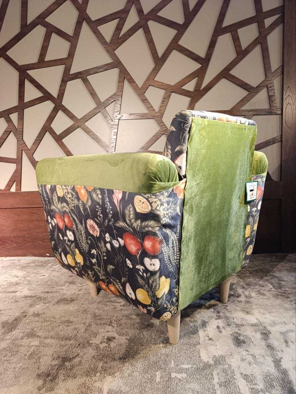 Mid Century Inspired Lounge Chair In Velvet | Clarke And Clarke Botanical Print | Sculptural Profile photo Furniture