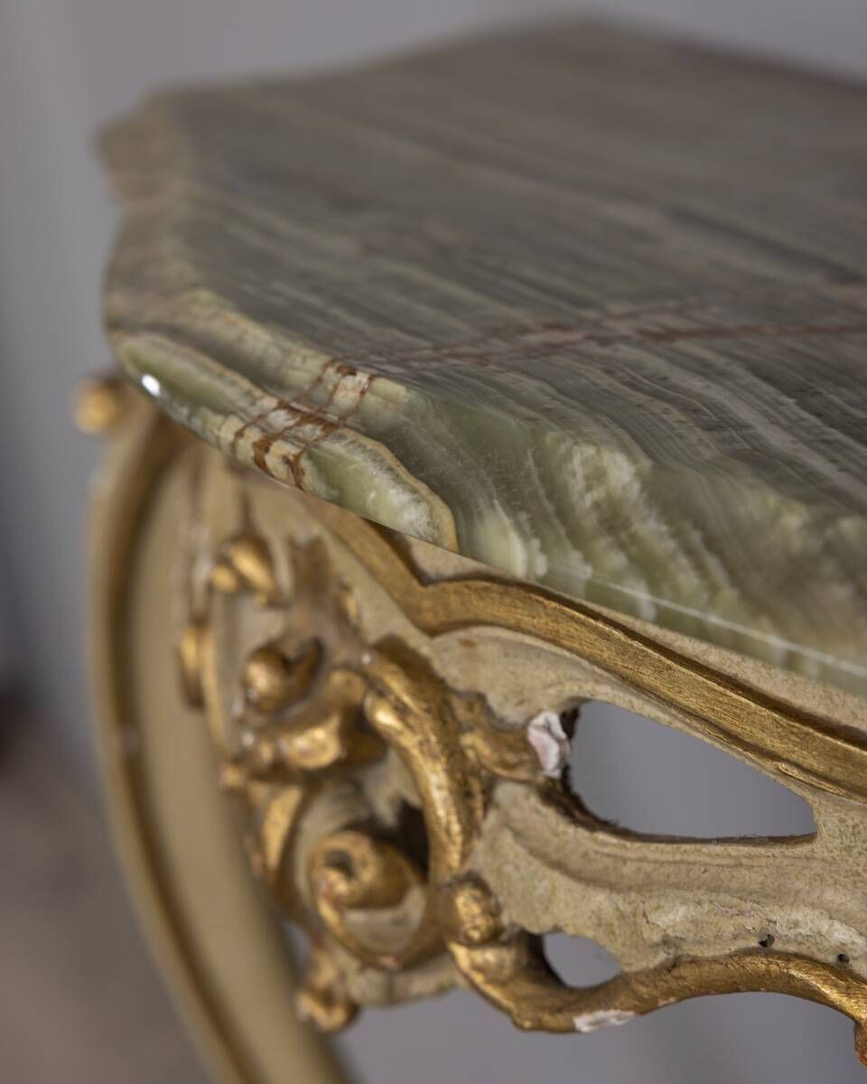 photo for sale Early 20th Century Gilded Wood And Onyx Wall Console