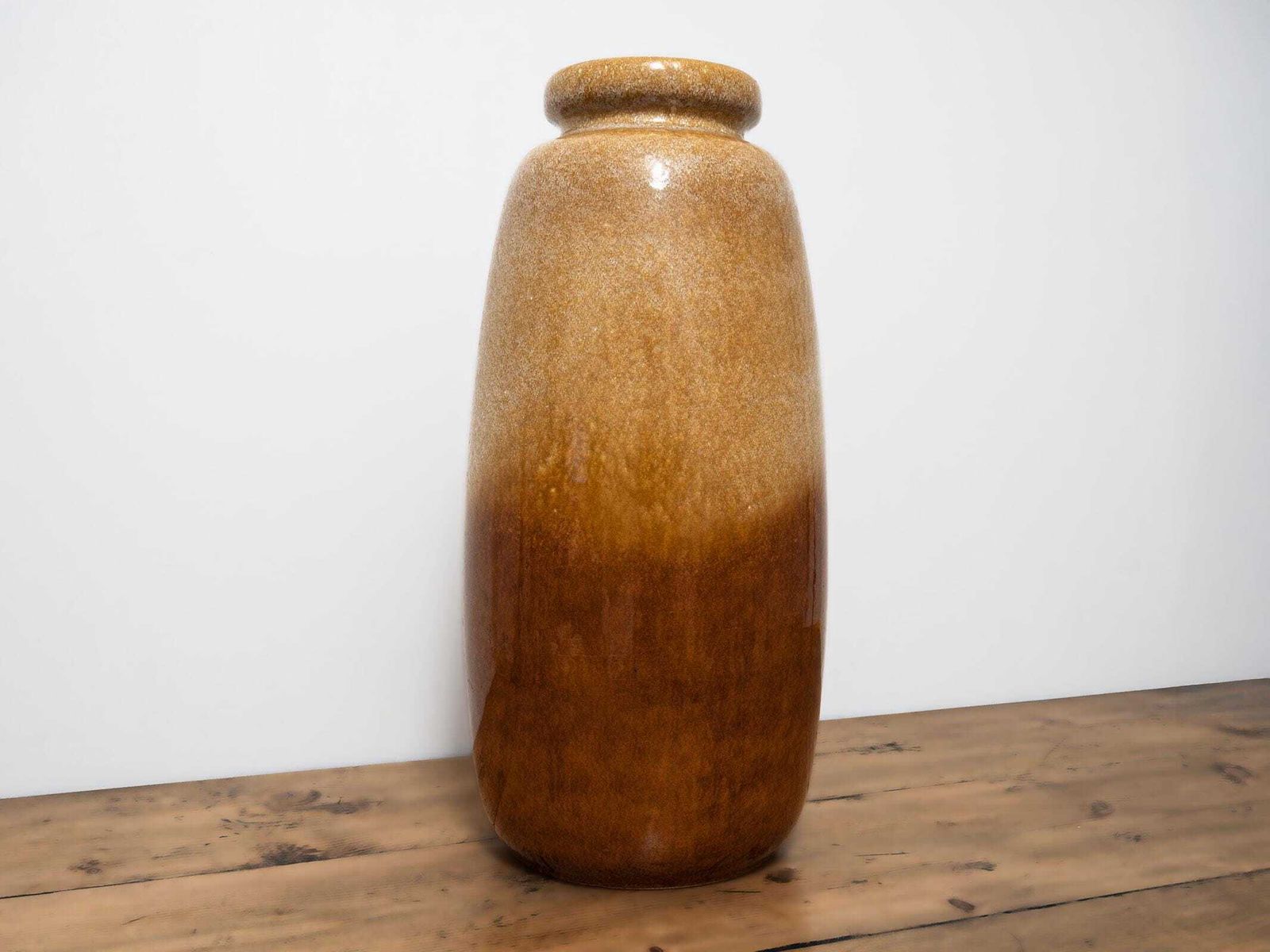 West German Pottery Floor Vase Ochre Brown: 1970s Mid Century Home Decor photo 135.0