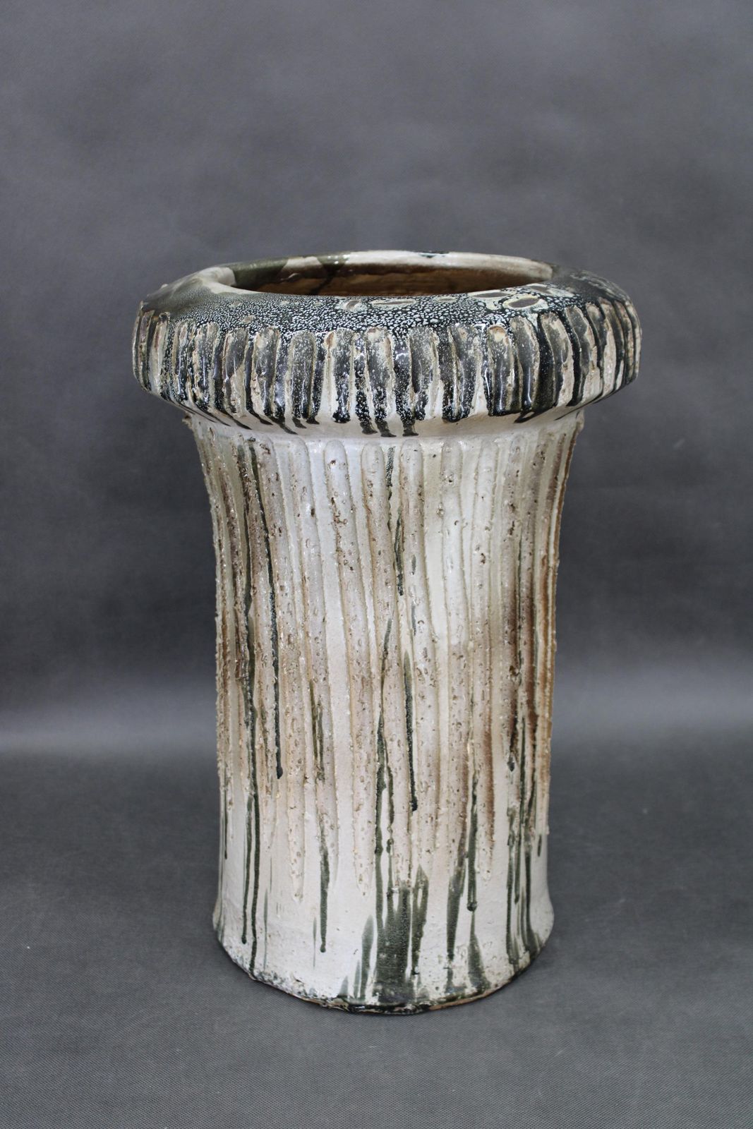 1970s Czechoslovak Brutalist Ceramic Vase, Large Textured Mid Century Pottery photo furniture