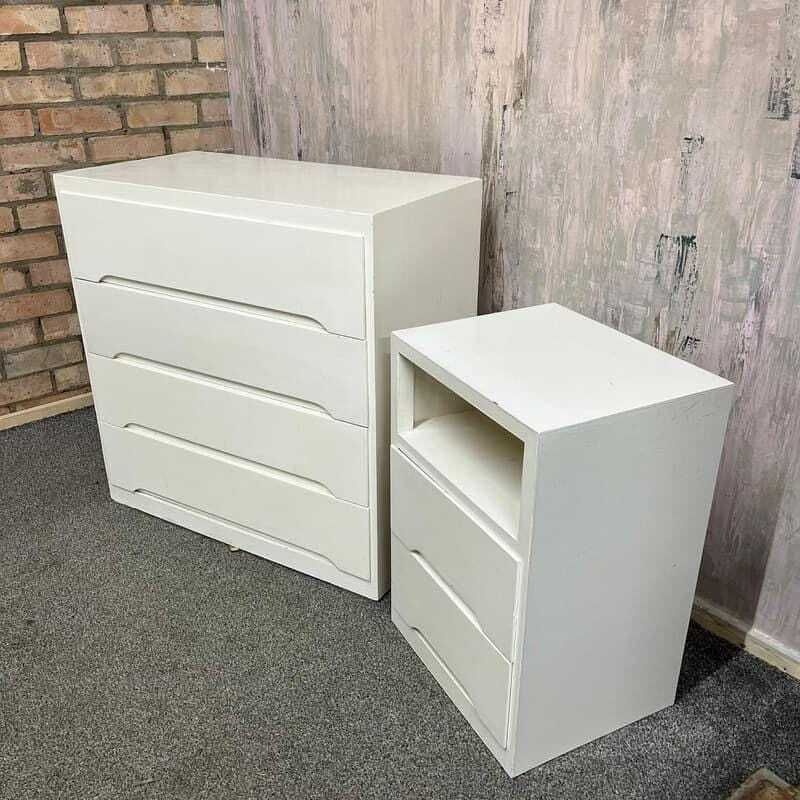 Mid Century Vintage Liden 1950's Chest Of 4 Drawers And Bedside Cabinet White photo 144.0