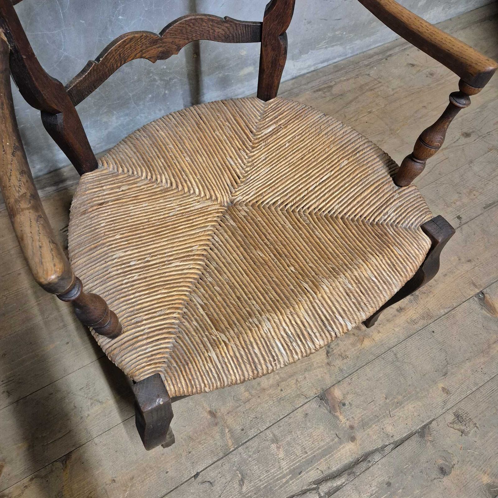 French Provincial Oak Armchair With Woven Seat, Early 20th Century, France photo furniture