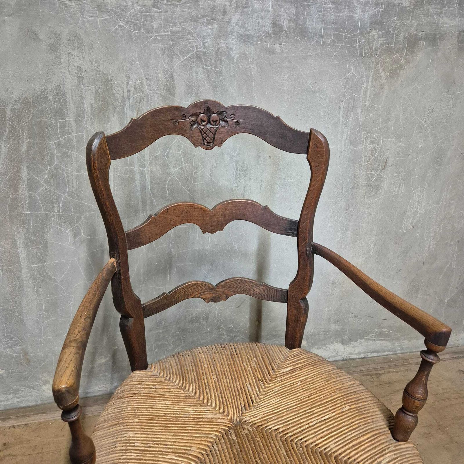 French Provincial Oak Armchair With Woven Seat, Early 20th Century, France photo 486.0