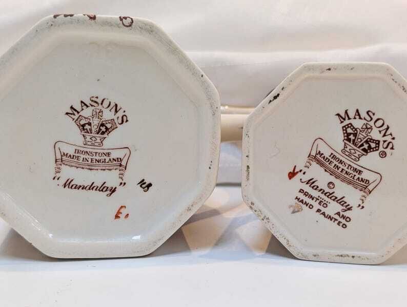 Pair Of Vintage Masons Ironstone Blue Mandalay Fenton Jugs In Amazing Condition. photo 65.0