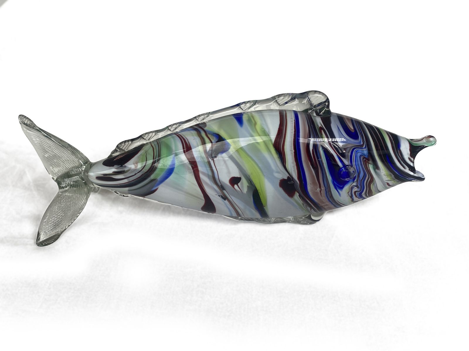 Large 33cm Vintage Murano Glass Fish Sculpture | Unusual Burgundy, Blue & Green Sommerso photo furniture