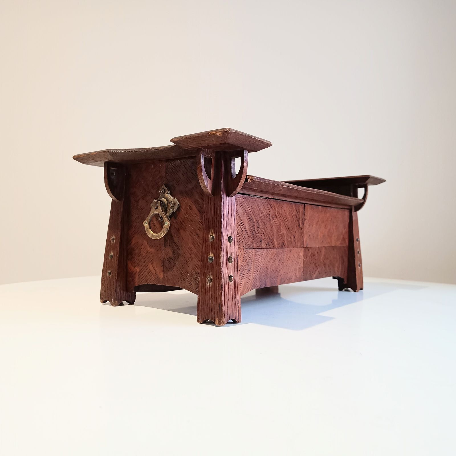 Art Nouveau Arts And Crafts Quarter Sawn Oak Small Freestanding Tabletop Cabinet, Glasgow Style, 1900 photo furniture