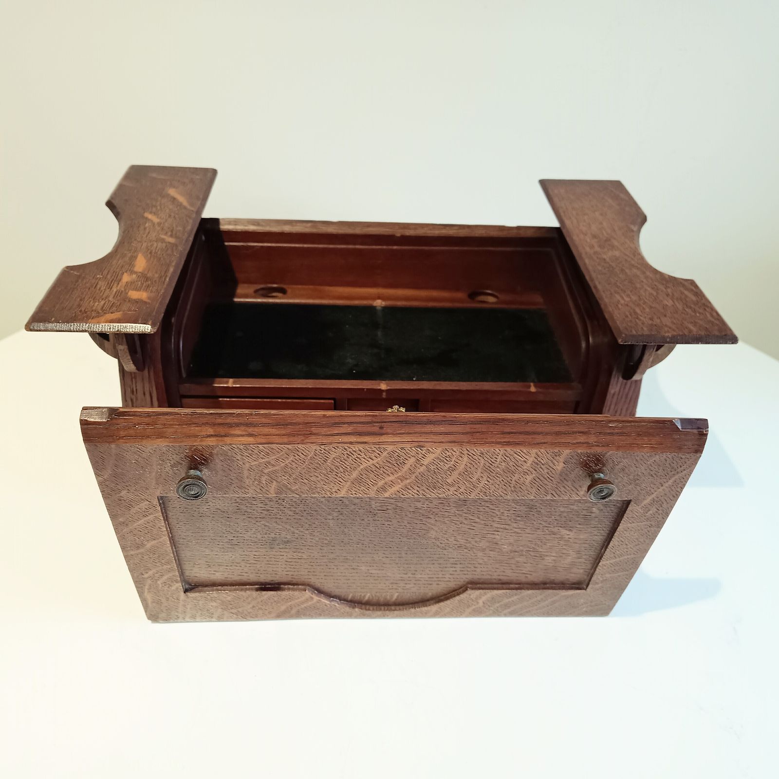 Art Nouveau Arts And Crafts Quarter Sawn Oak Small Freestanding Tabletop Cabinet, Glasgow Style, 1900 photo vintage