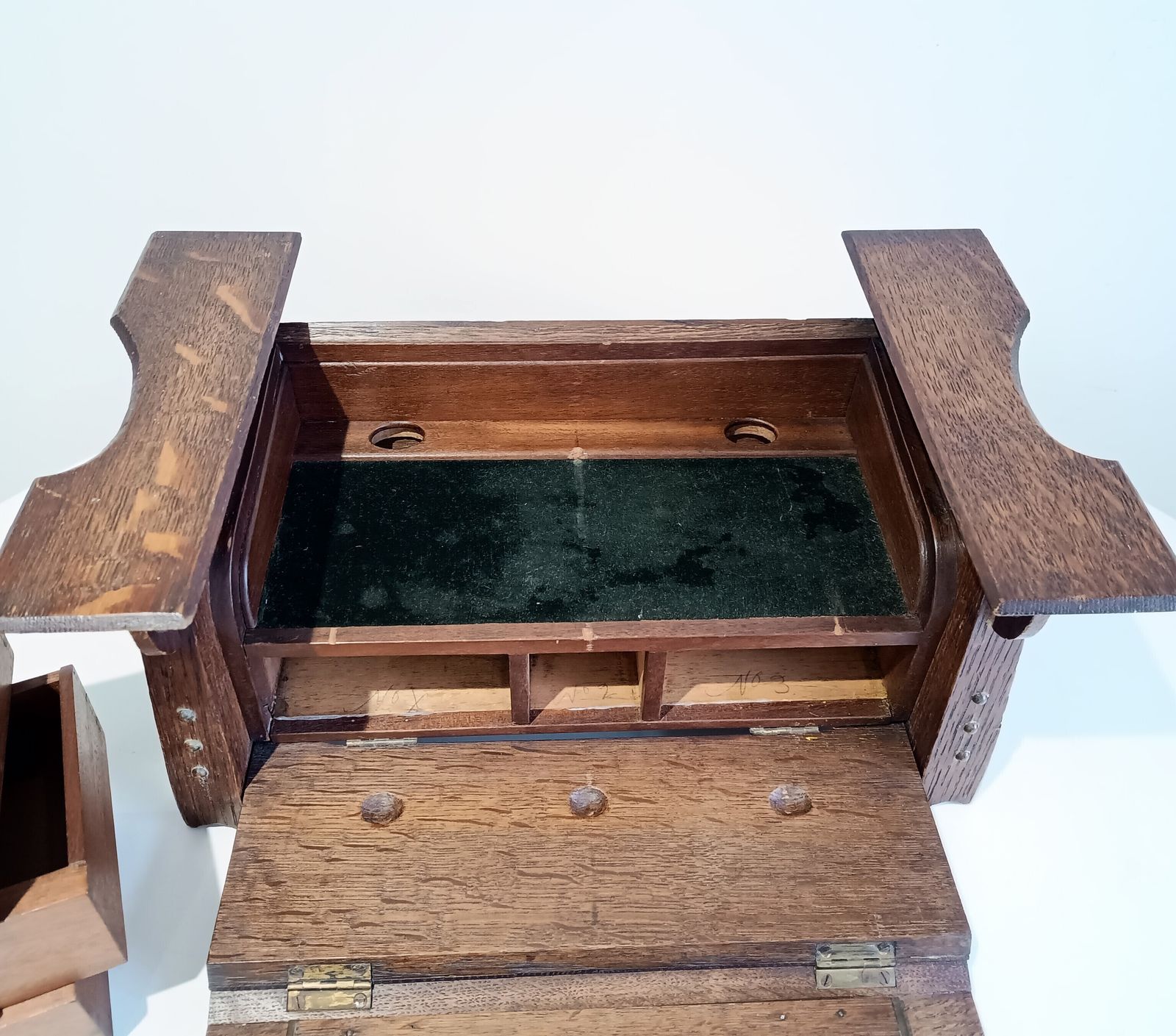 photo for sale Art Nouveau Arts And Crafts Quarter Sawn Oak Small Freestanding Tabletop Cabinet, Glasgow Style, 1900